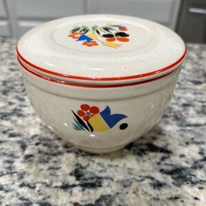 Vintage Ceramic Universal Pottery Bowl with Floral Design- grease jar